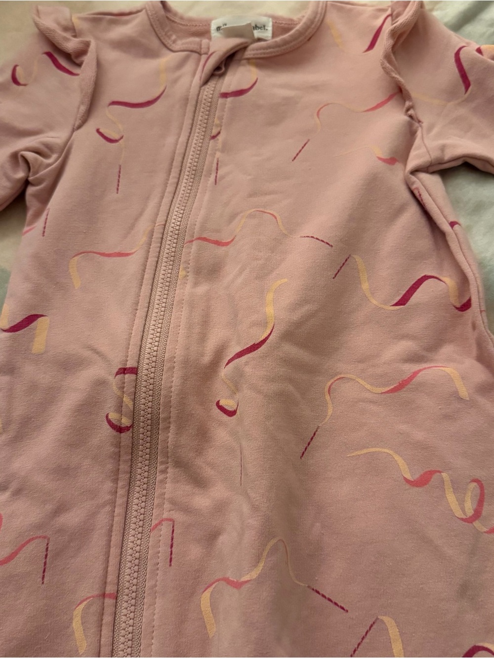 Miles The Label | Pink Ruffle-Shoulder Zip Front Footie - Picture 3 of 5